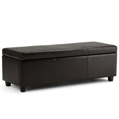 Neptune 48 inch Wide Storage Ottoman Bench in Tanners Brown Vegan Leather
