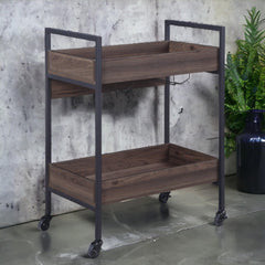 Planet Walnut & Black Finish Serving Cart
