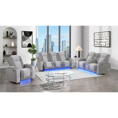 Epic Grey 3PC Power Reclining Sofa-Loveseat and Recliner with Power Headrest, LED and more