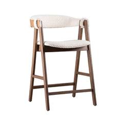 Mid-Century Modern 2pc Counter Stool Padded Seat And Back Curved Panel Back Walnut And Beige Finish
