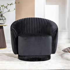 Velvet 360 Degree Swivel Barrel Chair, Pleated Modern Accent Armchair with Sturdy Base and Thick Padded Cushion, Leisure Round Sofa Chair for Living Room Bedroom Office Hotel Nursery