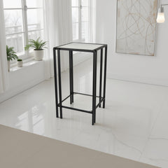 Fable Plant Stand Table, Black Metal, Square Mirrored Top, 22 Inch