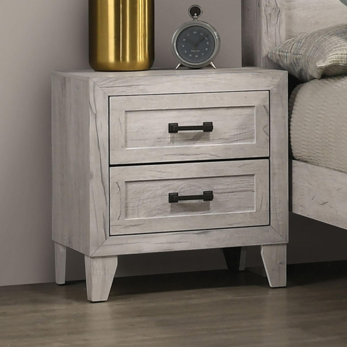 Jupiter Table White Wash Finish Striking Elegant 1pc Nightstand Contemporary Style Black Bar Pull 2-Drawers