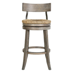 31" Wood Bar-Height Bar Stool with Natural Seagrass Seat, Reclaimed Gray, 1PC