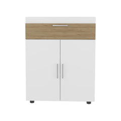 Asgard Shoe Rack With Double Doors And Interior Shelves, Freestanding Footwear Storage Cabinet, White/ Natural Oak