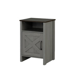 Rustic Farmhouse Style 1pc Side Table Metal Handle X-Cross On Drawer Two Tone Design Brown And Gray Finish