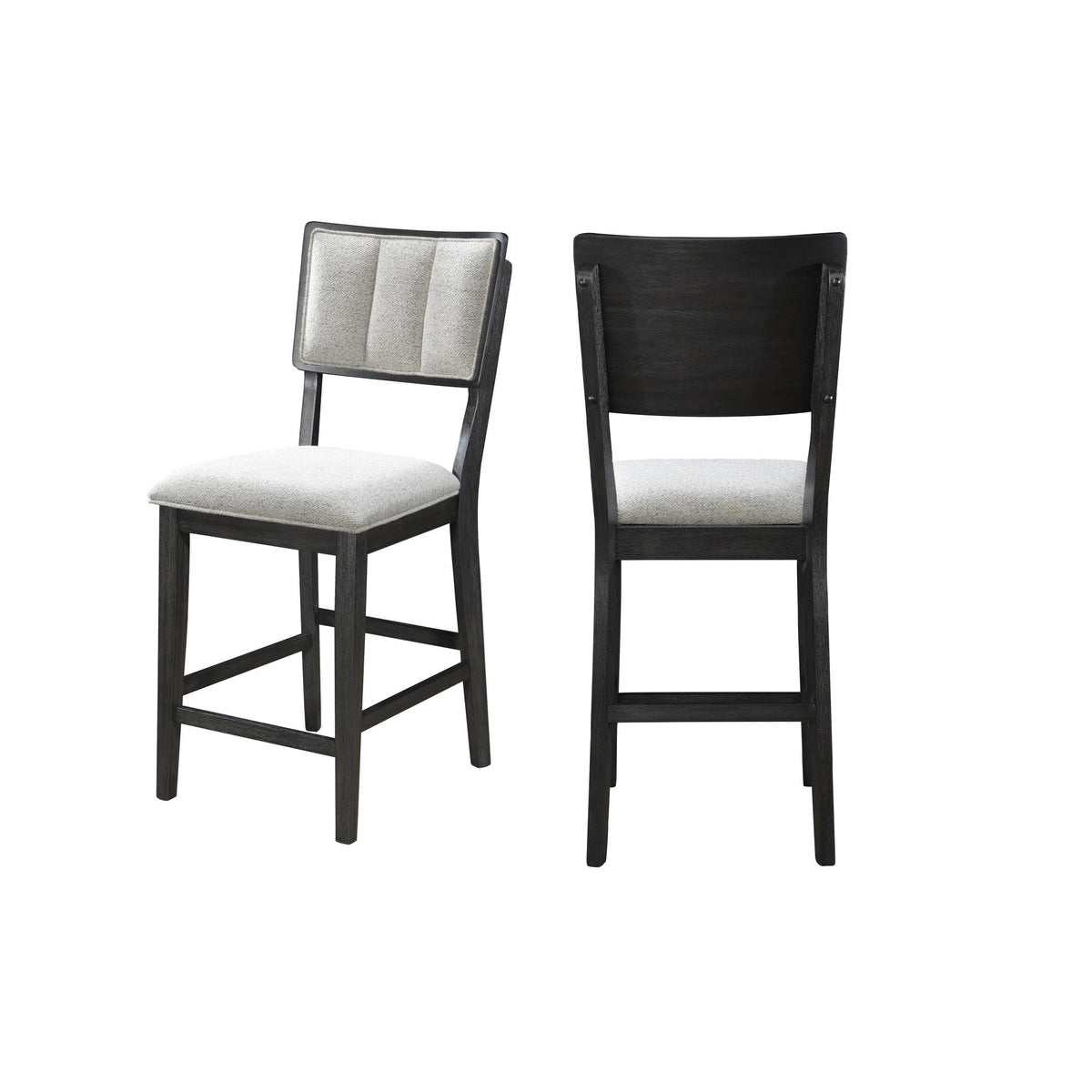 Set of 2 Light Gray Counter Height Dining Chair Fabric Upholstery High-back Dark Wooden Frames