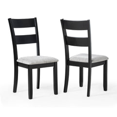 6pc Dining Set Rectangular Table Features Weathered Gray Finish Wood Grain Wide Slat Backs Padded Seats Upholstered Textured Neutral Fabric Chair Bench