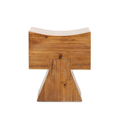 Menelaus Reclaimed Wood Sculptural Stool Ottoman, Honey Aged Brown Reclaimed Pine Wood