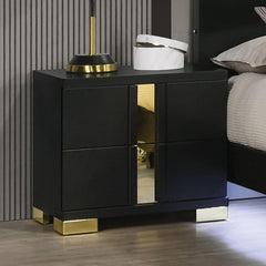 Black And Gold Trim 1pc Nightstand Bracketed Metal Legs Acrylic Trim Contemporary Bedroom Furniture