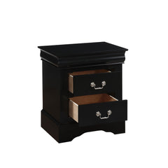 Black Finish Traditional Bedroom Wooden Nightstand 1pc Louis Philippe Style Furniture Two Drawers Storage