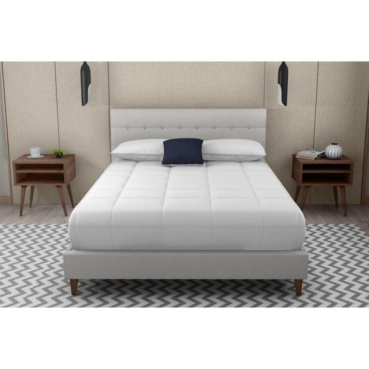 Queen Upholstered Bed With 2 Nightstands