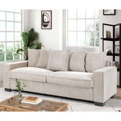 Odysseus Corduroy Sofa with 5 Matching Toss Pillows, Sleek Design, Spacious and Comfortable 3 Seater Couch for Modern Living Room, Large, Ivory