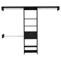 Oasis 250 Closet System, Five Open Shelves, One Drawer, Three Metal Rods -Black