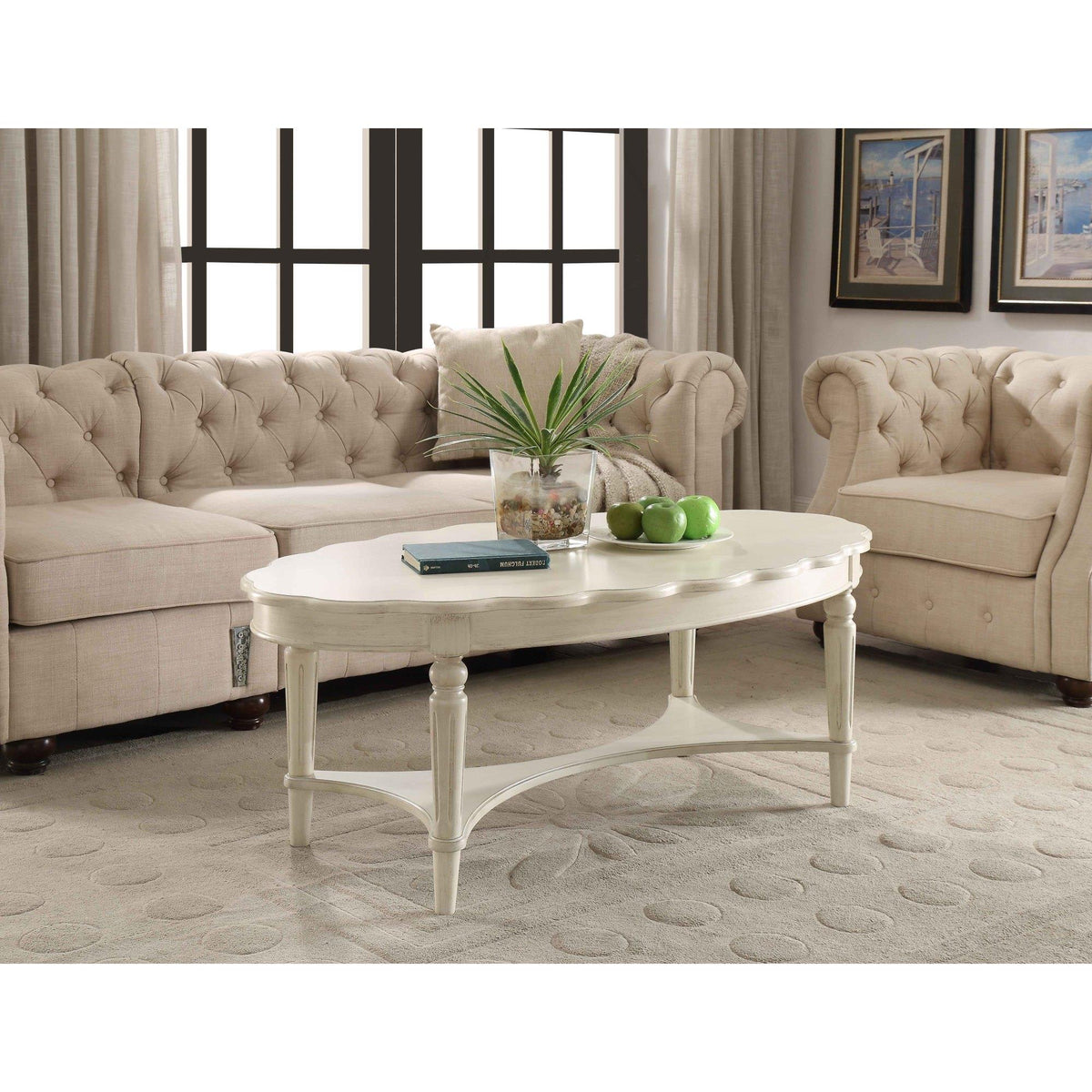 Hector French Antique White Finish Coffee Table