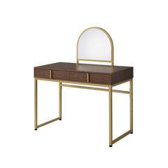 Aura Walnut & Gold Finish Vanity Desk W/Mirror & Jewelry Tray