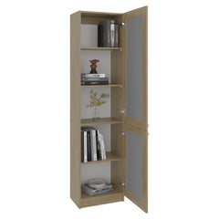 Home Double Glass Door Bookcase Cabinet with 5 Interior Shelves for Linen or Décor Storage for Living Rooms, Bedrooms or Laundry Rooms