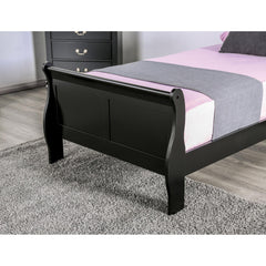 Black Sleigh Design Twin Size Bed Bedroom Furniture 1pc Louis Phillipe Bed Bracket Feet Wooden