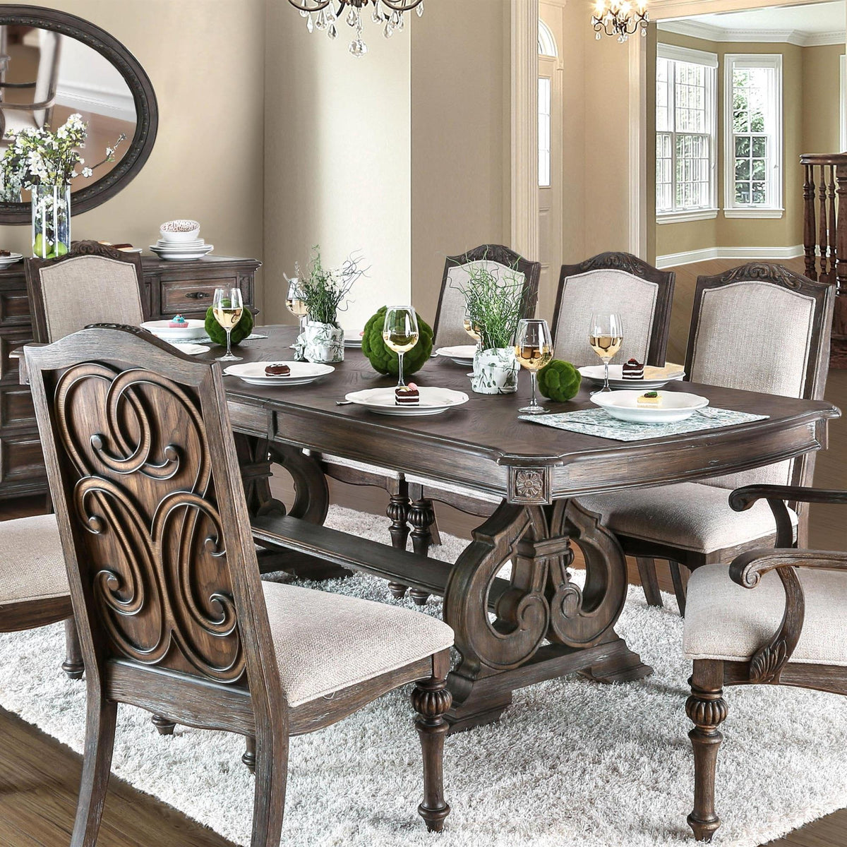 Dining Room 1pc Dining Table W Leaf Trestle Base Rustic Natural Tone Table Solid wood Furniture