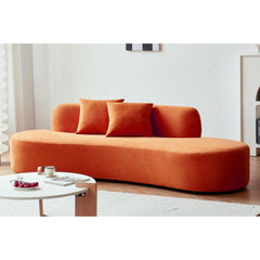 90" Curved Sofa with Throw Pillows, 4 Seater Luxury Velvet Couch with Half Moon Design and High-Density Foam, Ideal for Modern Living Room, Office & Apartment, Red Orange