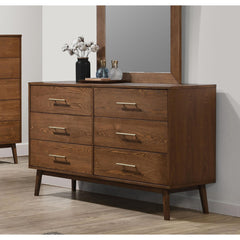 Fable 1pc Dresser Only Solid wood Nickle Bar Pulls 5-Drawers Storage Round Tapered Legs Bedroom Mid-Century Modern Style