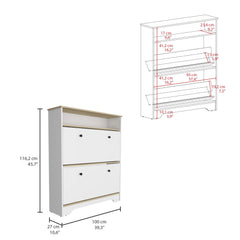 Eternity Shoe Rack, Superior Top, One Open Shelf, Two Extendable Shelves -Light Oak / White