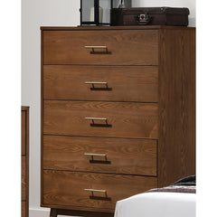 Fable 1pc Chest of Drawers Solid wood Nickle Bar Pulls 5-Drawers Storage Round Tapered Legs Bedroom Modern Style