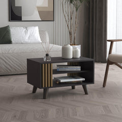 Eden Coffee Table With Open Storage Shelf, Living Room Center Table, Black/ Natural Oak