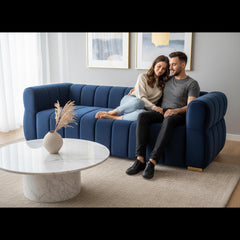 Velvet Sofa with Tufted Low Back Design, Sophisticated 3 Seater Couch for Living Rooms, 89 Inch Wide, Easy Assembly