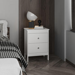 Jason Nightstand Two Drawer And Open Shelf, Modern Bedside Table, White