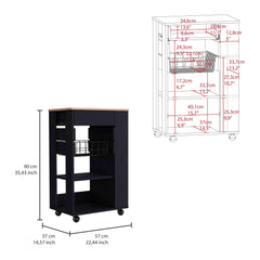 Treasury Kitchen Cart, One Drawer, Two Open Shelves, Four Casters -Black / Light Oak