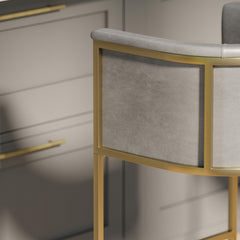 31" Bar Stool – Gray Faux Leather with Brass-Finish Metal Base, 1PC