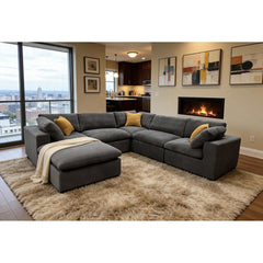 Coffee Bean Like Upholstery Full Compressed Modular Sectional with Toss Pillows