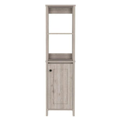 Linen Single Door Cabinet 59" H, Two Interior Shelves, Two Open Shelves, Light Gray