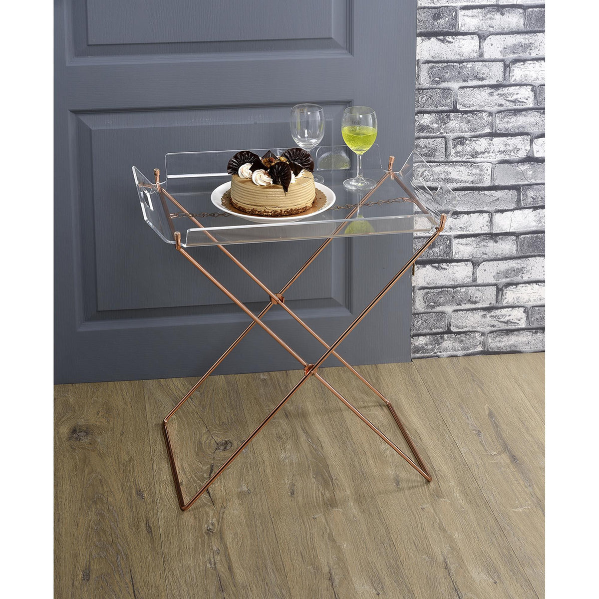 Menelaus Clear Acrylic & Copper Finish Tray Table