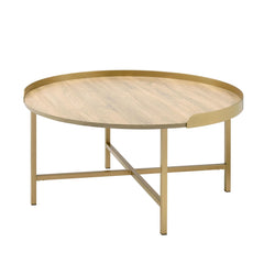 Modern Aesthetic 1pc Round Coffee Table Gold Finish Living Room Furniture, Cross Bar Metal Base