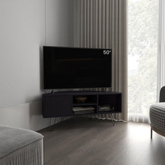 Revelation Corner Tv Stand, With Two Shelves And Two Cabinets, Black