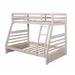 Twin Over Full Transitional Bunk Bed With Two Large Drawers Attached Ladder Wire-Brushed White