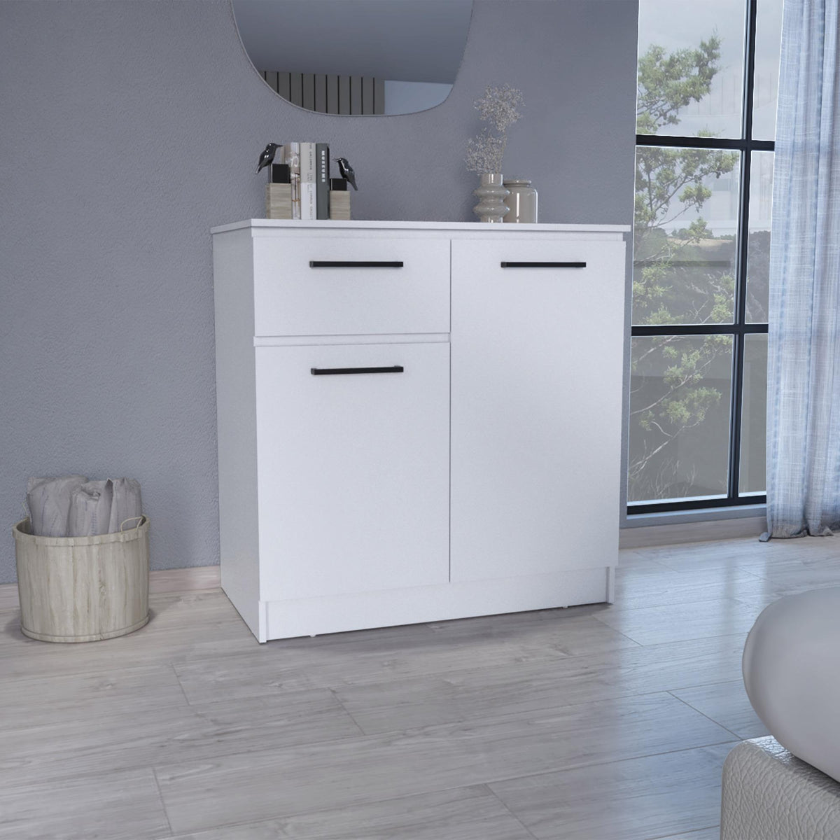Aria Dresser with 2-Door Cabinets and Drawer -White