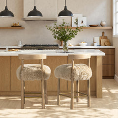 Pinnacle 27.5 Genuine Fur Counter Height Bar Stool Natural Blonde Genuine Fur