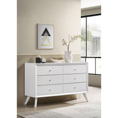 Contemporary Style 1pc Dresser Angled Legs Round Bronze Knobs White Bedroom Solidwood Furniture
