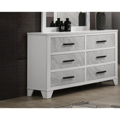 White Color 1pc Dresser Only Faux Marble Inset Black Bar Pulls Metal Center Glide Bedroom Engineered Wood English Dovetail