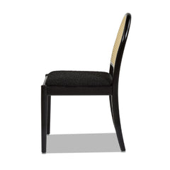 Neptune 18.5" Curved Resin Cane Rattan Side Dining Chair, Set of 2, Ebony Black Boucle