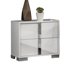 Contemporary Classic White Bedside Table Bedroom Furniture 1pc Nightstand Chrome Legs Handles