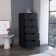 Dresser 42"H, 5 Drawers , Slim Storage Chest of Drawers, Black