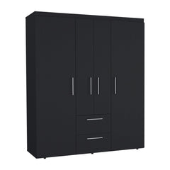 Planet Wardrobe, Multi-Section Storage with Hanging Rods, Shelves, and 2 Drawers Black