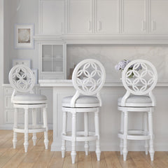 31" Wood Bar Stool with Back and Swivel Upholstered Seat, Farmhouse White, 1PC