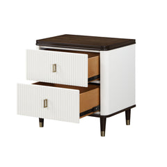 Modern Design White and Brown Finish 2-Drawers Nightstand with USB Port Durable Wooden Bedroom Furniture 1pc