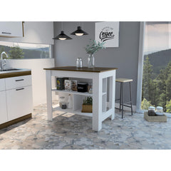 Crest 3-Shelf Kitchen Island White and Walnut