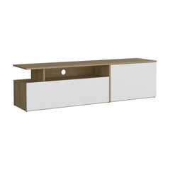 Record Floating 63" Wide Tv Stand with Two Cabinets, Six Shelves, Cable Management , Entertainment Center for Living Room , Wall Shelf Cabinet Natural Oak - White